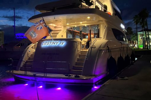 2006 Hatteras 80 Motor Yacht Sky Lounge DESTINY IV - The Stern at night