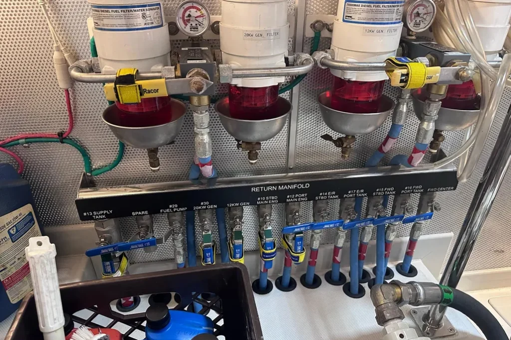 2016 Nordhavn 60 - CHOICES - Fuel return manifold with Racor filters and labeled valves