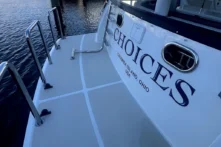 2016 Nordhavn 60 - CHOICES - Stern transom closeup with vessel name and hailing port Catawba Island Ohio