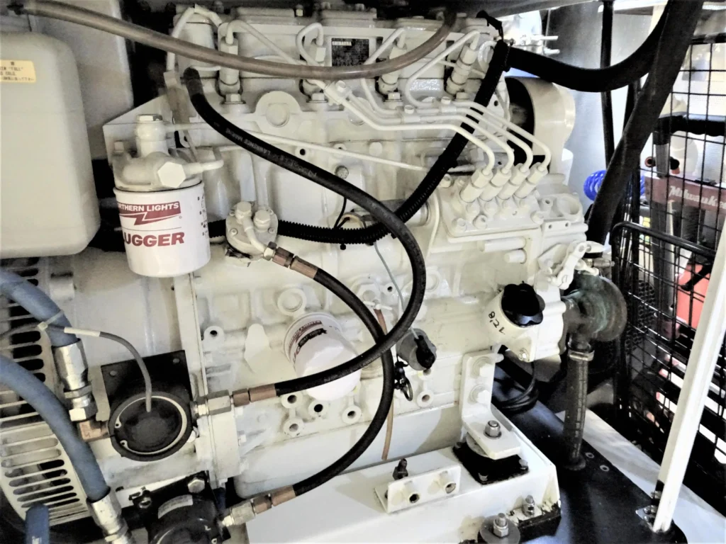 2011 Nordhavn 60 Trawler ONYXIA engine compartment with mechanical components