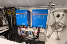 2006 Nordhavn 64 - KARIWA 31 - Engine room of 2006 Nordhavn 64 yacht with Victron Energy equipment and control panel.